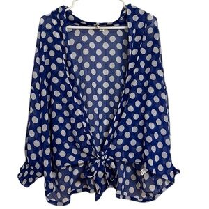 Cato Women’s Blue + White Polka Dotted Sheer Blouse Size Small